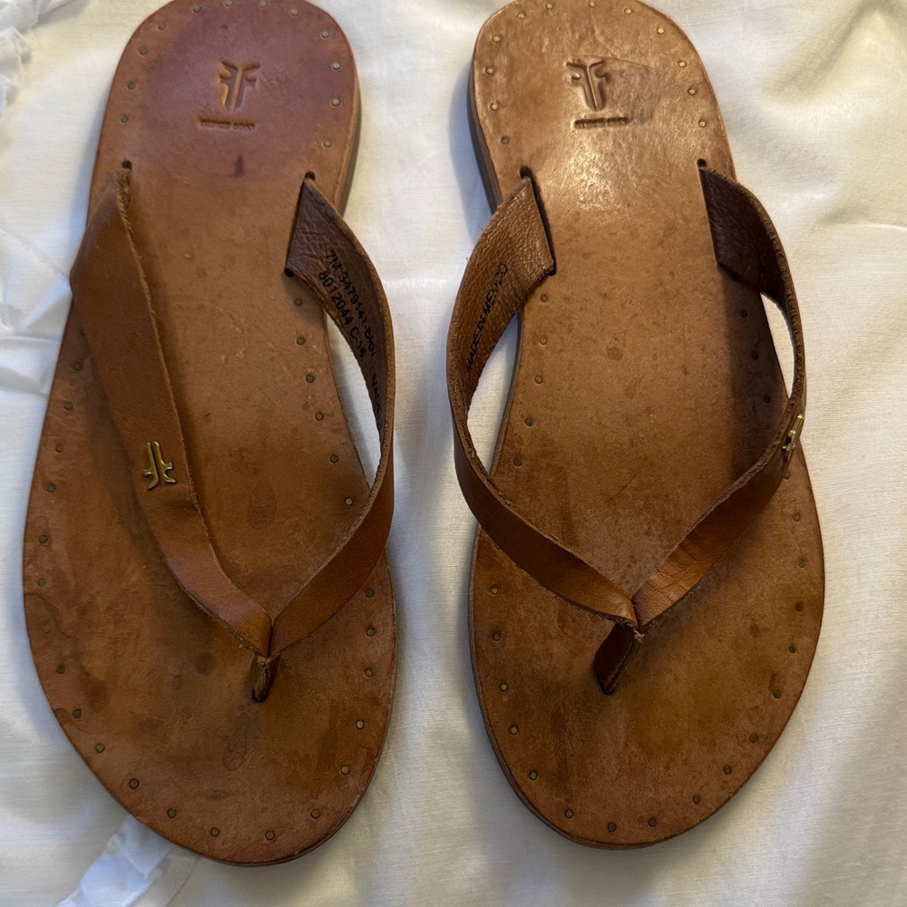 Brown Leather Flip Flops